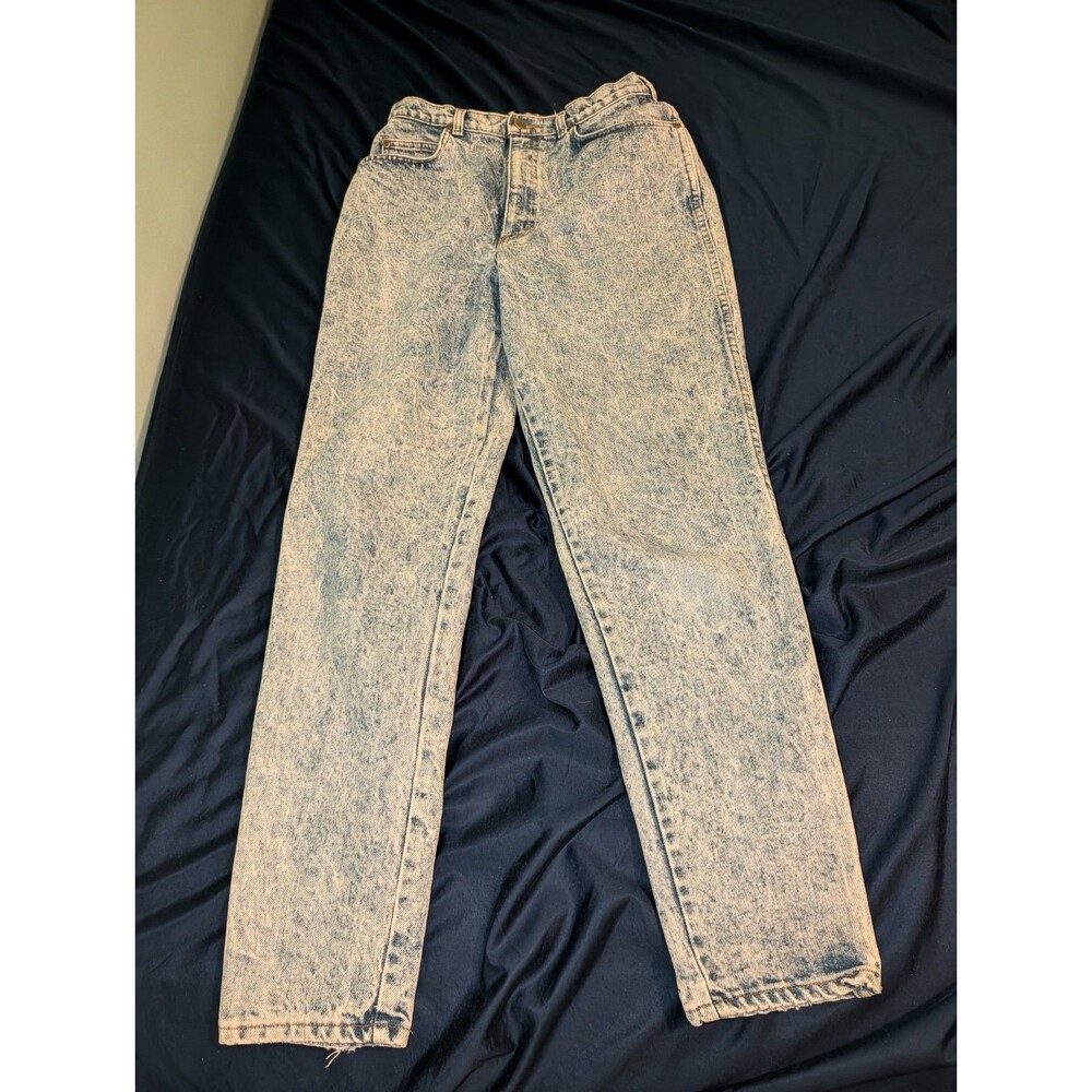 Chic Womens Acid Wash Denim Jeans Hight Waist Tapered Leg Flat Front Waist 14